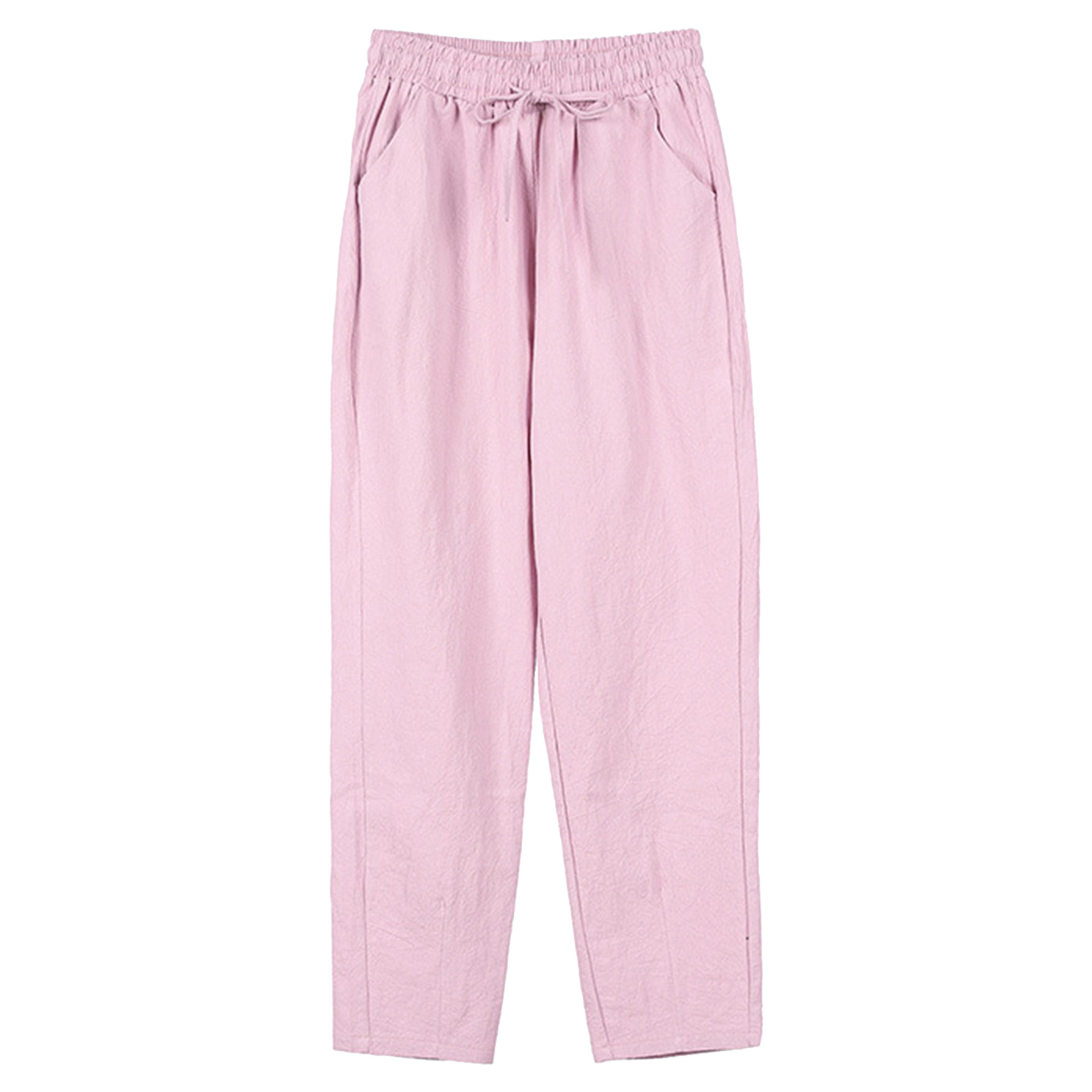 thumbnail image 2 of Pantalones palazzo de algodón y lino de cintura alta para mujer: pierna ancha, corte holgado, bolsillos, transpirables para verano/playa, 2 of 3
